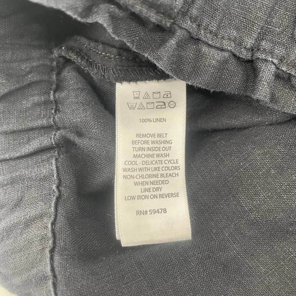 C&C‎ California Linen Pants Women XL Black Paperbag Waist Straight Leg Trousers